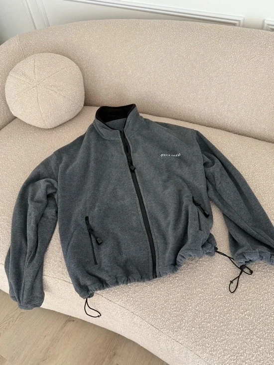 Miu Miu Charcoal Gray Full-Zip Fleece Jacket - Picture 3 of 7